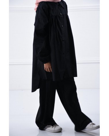 Black Long Loose-Fit Girls' Shirt